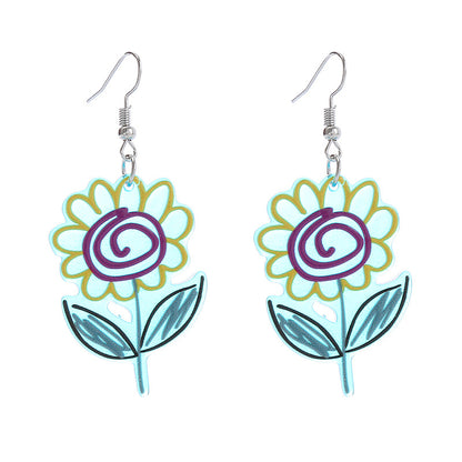 1 Pair Sweet Rainbow Flower Arylic Women's Drop Earrings