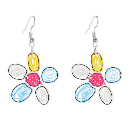 1 Pair Sweet Rainbow Flower Arylic Women's Drop Earrings