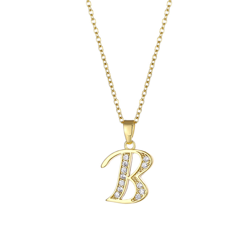 Fashion Letter Stainless Steel Titanium Steel Plating Inlay Zircon 18k Gold Plated Gold Plated Pendant Necklace