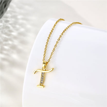 1 Piece Fashion Letter Stainless Steel Titanium Steel Plating Inlay Zircon Pendant Necklace