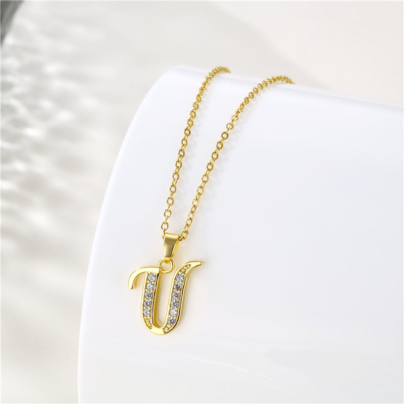 1 Piece Fashion Letter Stainless Steel Titanium Steel Plating Inlay Zircon Pendant Necklace