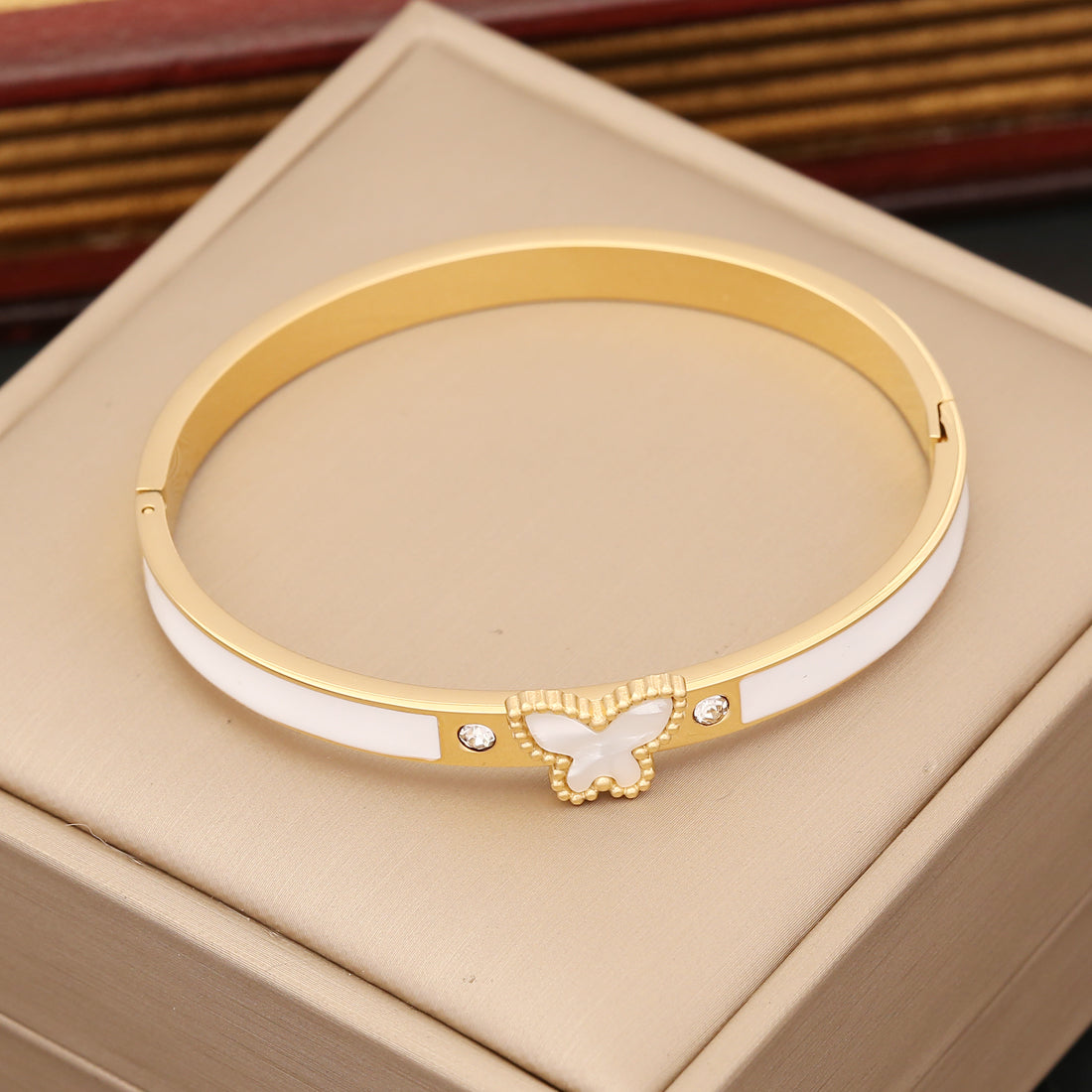 1 Piece Fashion Butterfly Stainless Steel Enamel Inlay Zircon Bangle