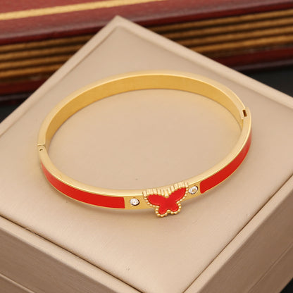 1 Piece Fashion Butterfly Stainless Steel Enamel Inlay Zircon Bangle