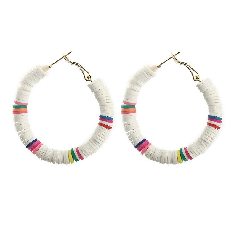 1 Pair Hawaiian Circle Soft Clay Beaded Handmade Gold Plated Women's Earrings