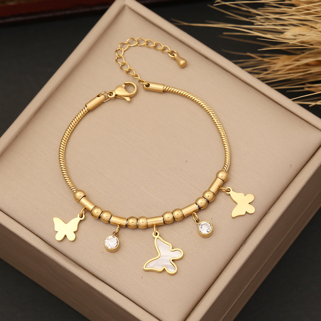 1 Piece Fashion Butterfly Stainless Steel Plating Inlay Pearl Shell Zircon Bracelets Earrings Necklace