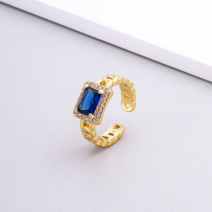 Fashion Square Copper Inlaid Zircon Rings