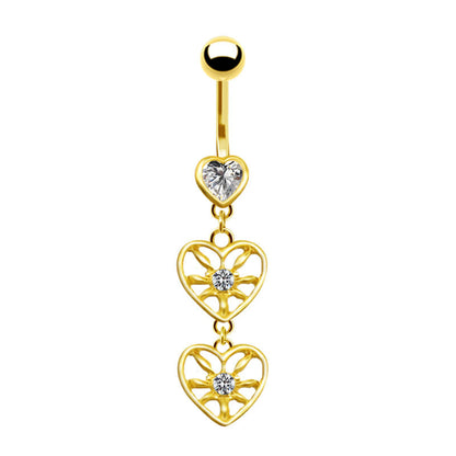 Fashion Heart Shape Stainless Steel Plating Zircon Belly Ring