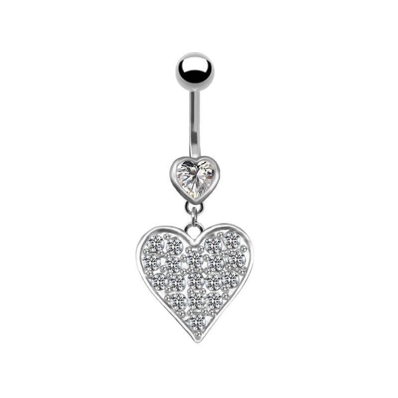 Fashion Heart Shape Stainless Steel Plating Zircon Belly Ring