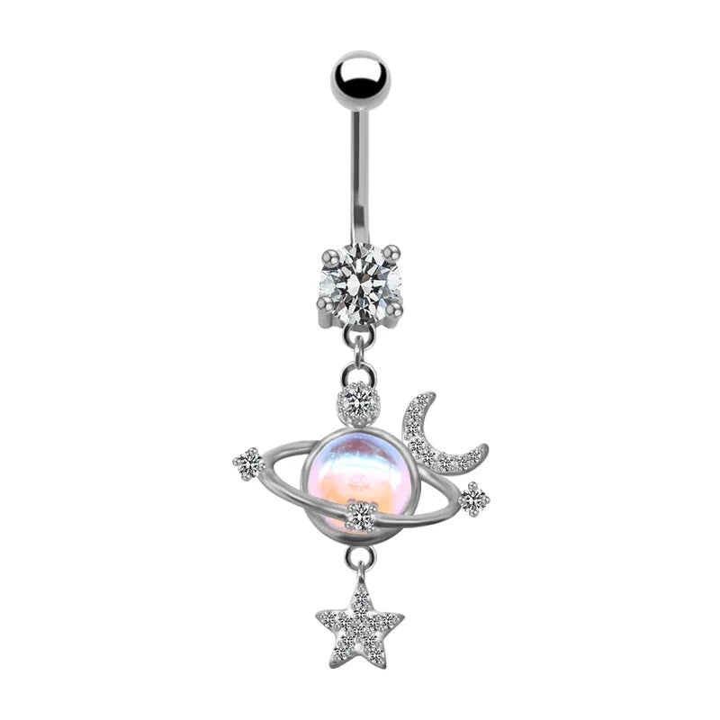 1 Piece Sexy Star Moon Planet Stainless Steel Plating Zircon Belly Ring