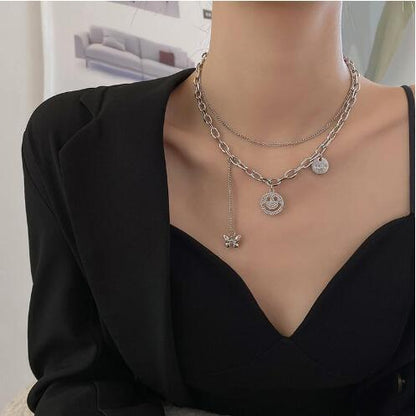 Fashion Heart Shape Butterfly Alloy Pearl Plating Women's Layered Necklaces Pendant Necklace 1 Piece