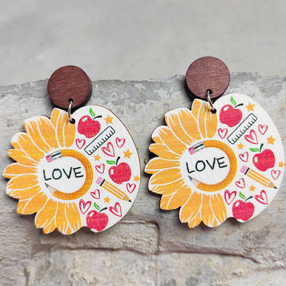 1 Pair Fashion Sunflower Letter Wood Patchwork Women's Drop Earrings