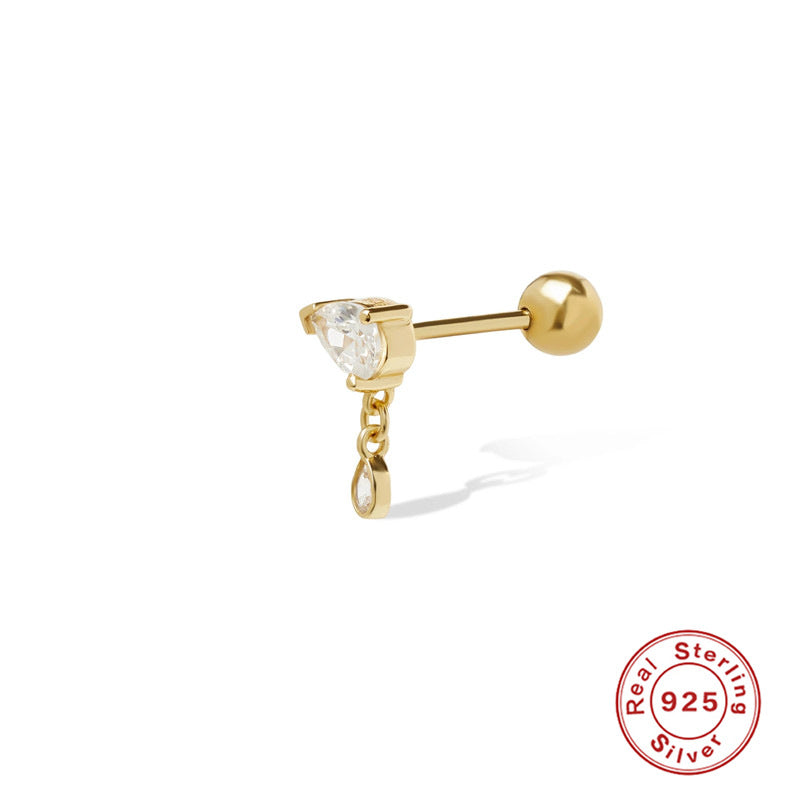 1 Piece Simple Style Solid Color Plating Sterling Silver Zircon Gold Plated Ear Studs