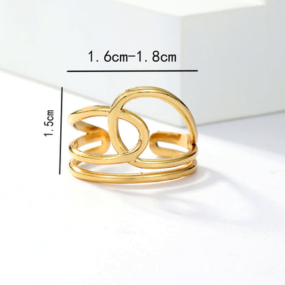 1 Piece Fashion Leaf Round Stainless Steel Copper Plating Open Ring