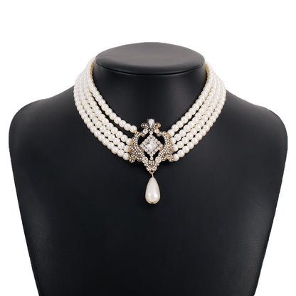 1 Piece Retro Water Droplets Imitation Pearl Alloy Beaded Layered Inlay Rhinestones Women's Choker