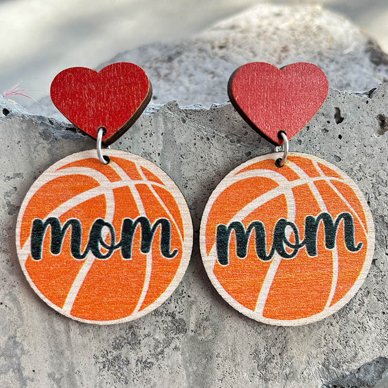 1 Pair Fashion Ball Football Wood Printing Mother's Day Women's Earrings