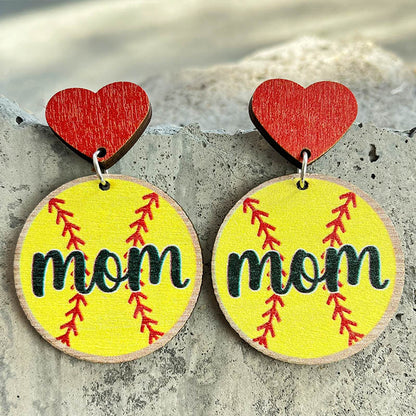 1 Pair Fashion Ball Football Wood Printing Mother's Day Women's Earrings