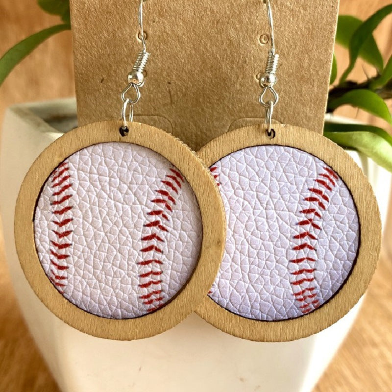 1 Pair Fashion Baseball Basketball Football Patchwork Pu Leather Drop Earrings