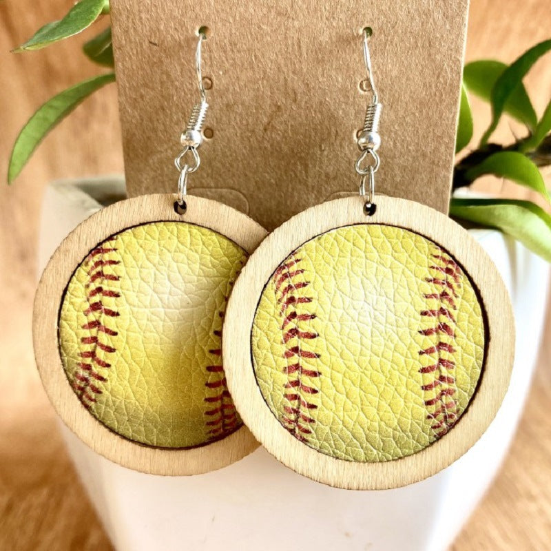 1 Pair Fashion Baseball Basketball Football Patchwork Pu Leather Drop Earrings