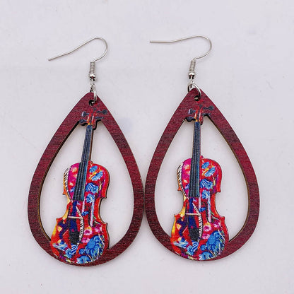 1 Pair Fashion Musical Instrument Wood Water Drop Women's Drop Earrings