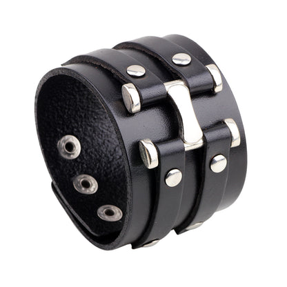 1 Piece Punk Letter Solid Color Alloy Leather Polishing Men's Wristband