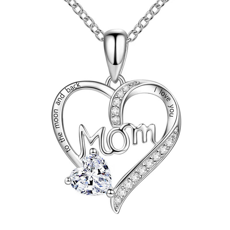 Mama Heart Shape Alloy Plating Artificial Diamond Mother's Day Women's Pendant Necklace