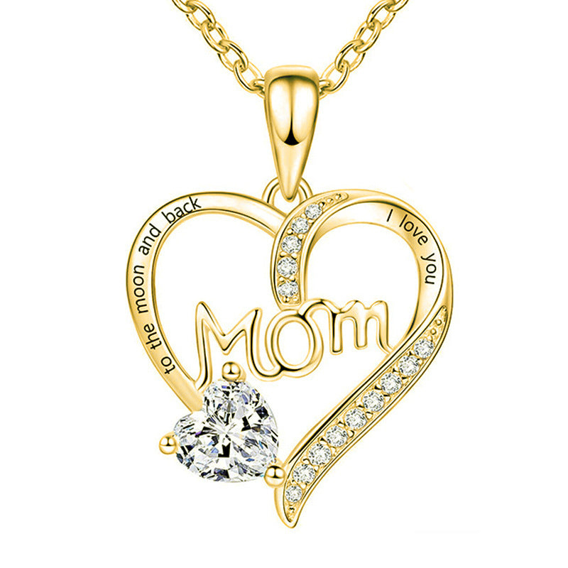 Mama Heart Shape Alloy Plating Artificial Diamond Mother's Day Women's Pendant Necklace