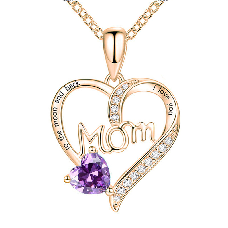 Mama Heart Shape Alloy Plating Artificial Diamond Mother's Day Women's Pendant Necklace