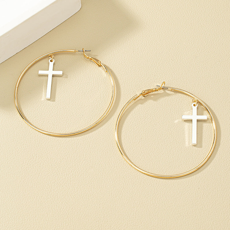 1 Pair Exaggerated Fashion Cross Circle Alloy Plating Women's Hoop Earrings