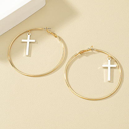 1 Pair Exaggerated Fashion Cross Circle Alloy Plating Women's Hoop Earrings