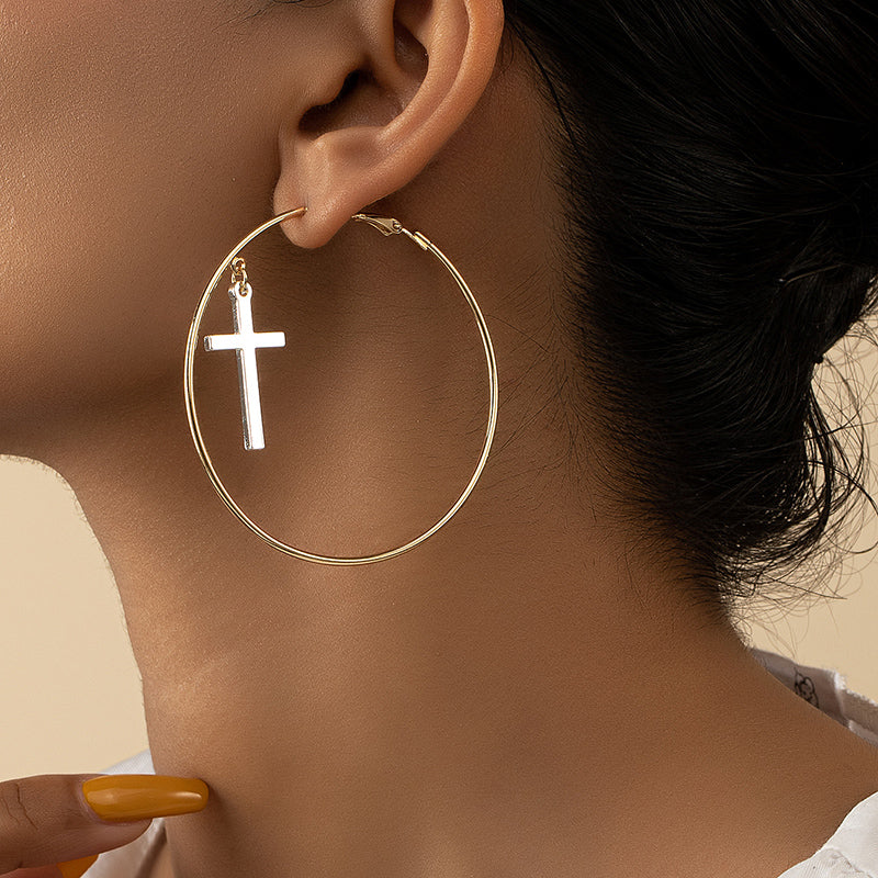 1 Pair Exaggerated Fashion Cross Circle Alloy Plating Women's Hoop Earrings