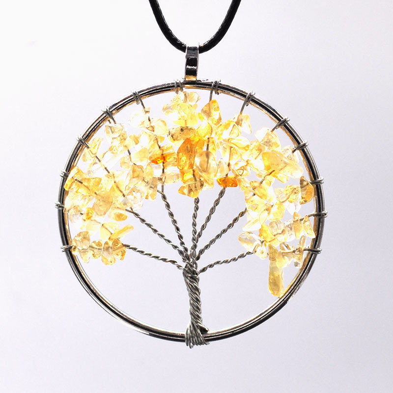 1 Piece Retro Leaf Natural Stone Crystal Handmade Pendant Necklace