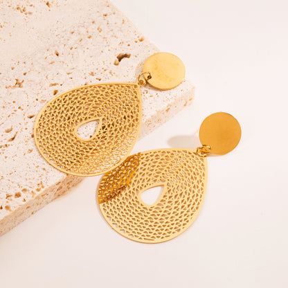 1 Pair Fashion Semicircle Round Oval Plating Hollow Out Stainless Steel 18k Gold Plated Drop Earrings