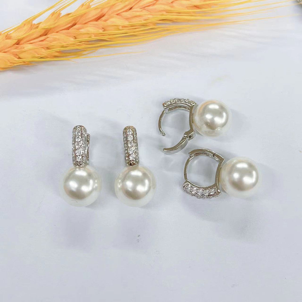 1 Pair Fashion Geometric Copper Inlay Artificial Pearls Zircon Drop Earrings