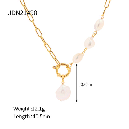 Fashion Irregular Stainless Steel Baroque Pearls Plating 18k Gold Plated Pendant Necklace