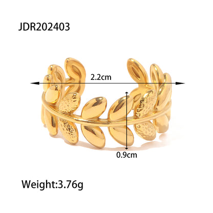 1 Piece Fashion Leaves Stainless Steel Plating Open Ring