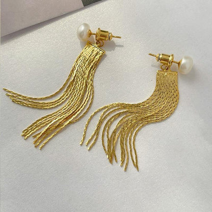 1 Pair Simple Style Tassel Metal Plating Artificial Pearls Women's Drop Earrings