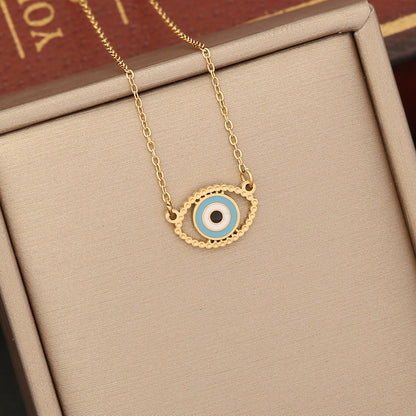 1 Piece Fashion Devil's Eye Stainless Steel Enamel Hollow Out Inlay Zircon Pendant Necklace