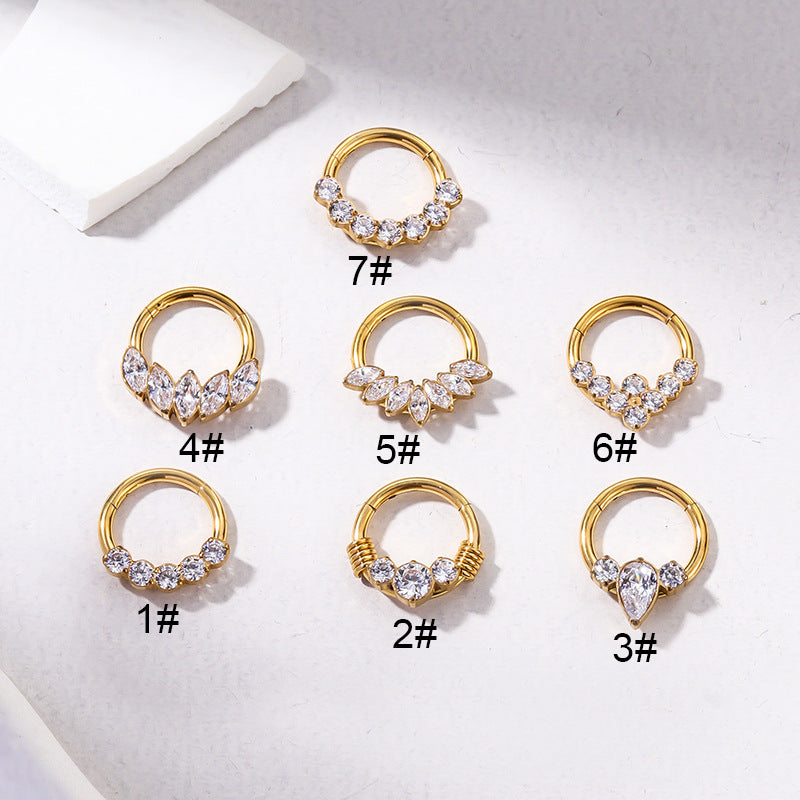 1 Piece Retro Leaf Water Droplets Titanium Inlaid Zircon Nose Ring