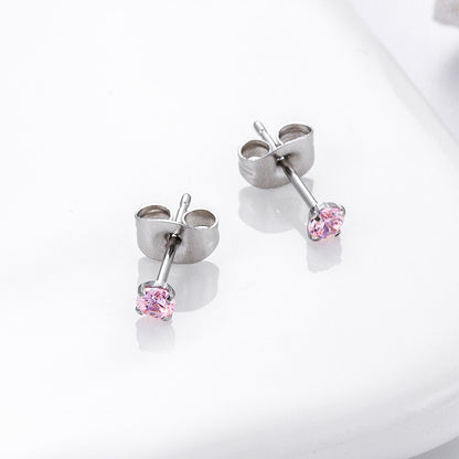 1 Pair Simple Style Round Stainless Steel Inlaid Zircon Ear Studs