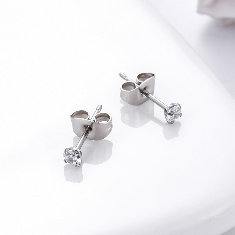 1 Pair Simple Style Round Stainless Steel Inlaid Zircon Ear Studs