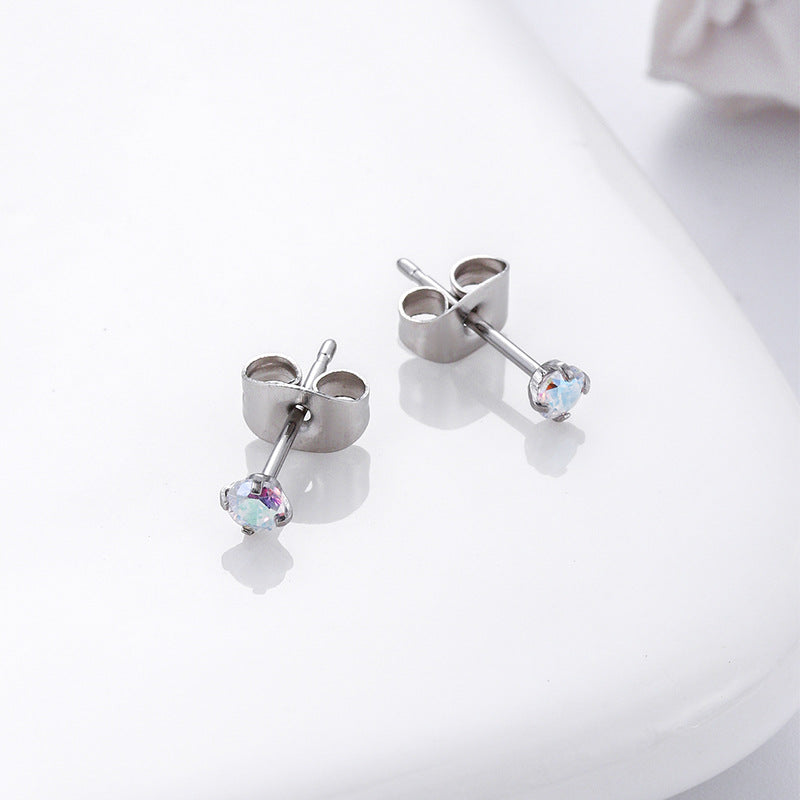 1 Pair Simple Style Round Stainless Steel Inlaid Zircon Ear Studs