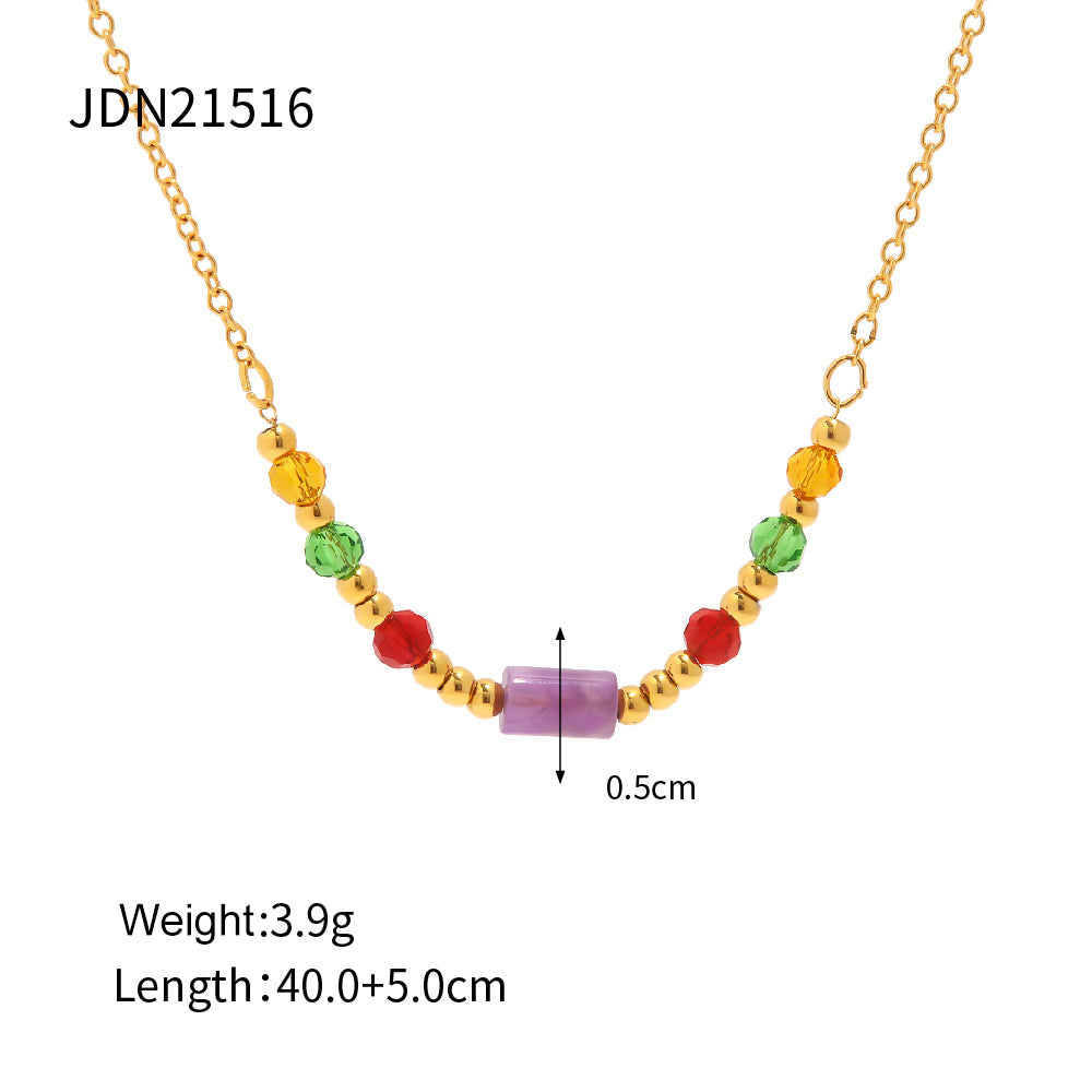 Wholesale Simple Style Multicolor Stainless Steel Beaded 18k Gold Plated Necklace