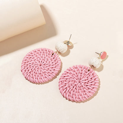 1 Pair Fashion Flower Rattan Handmade Women's Drop Earrings