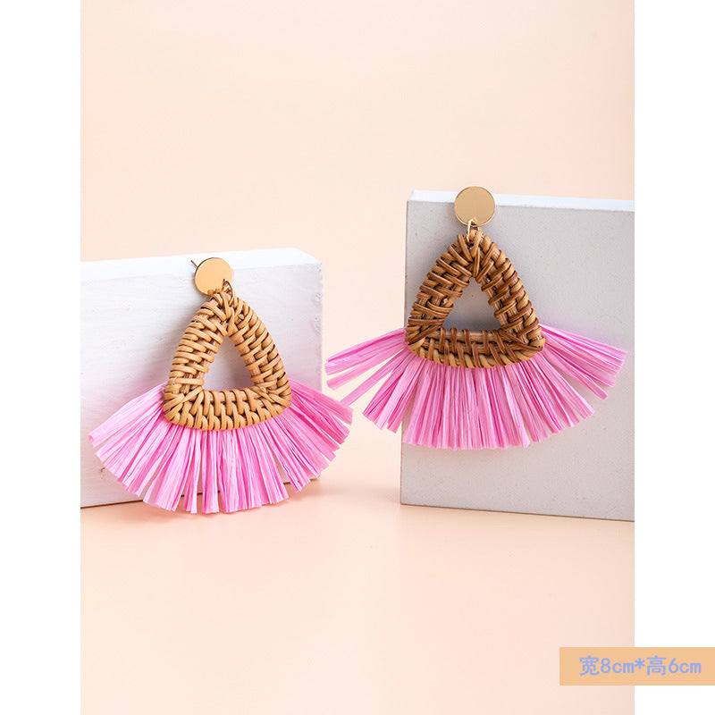 1 Pair Fashion Flower Rattan Handmade Women's Drop Earrings