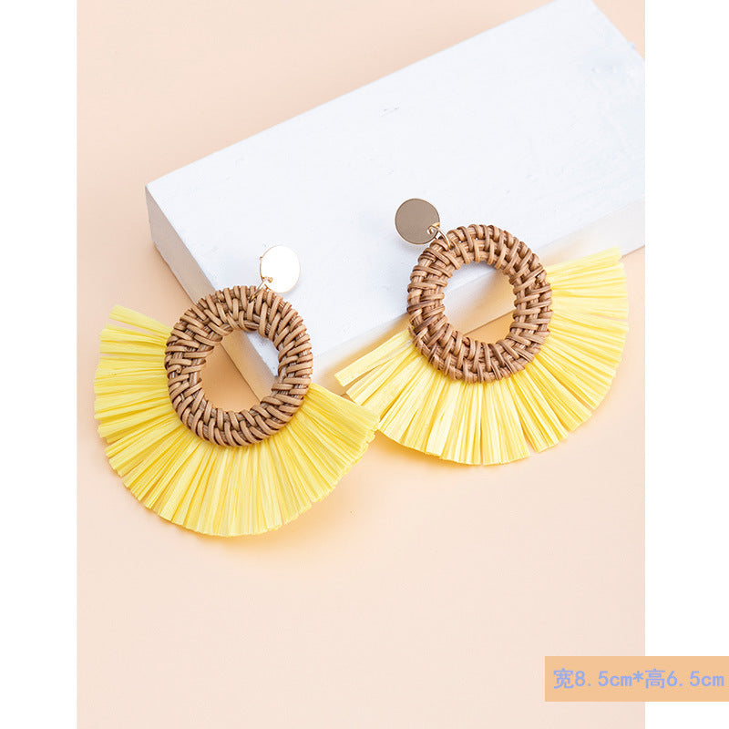 1 Pair Fashion Flower Rattan Handmade Women's Drop Earrings