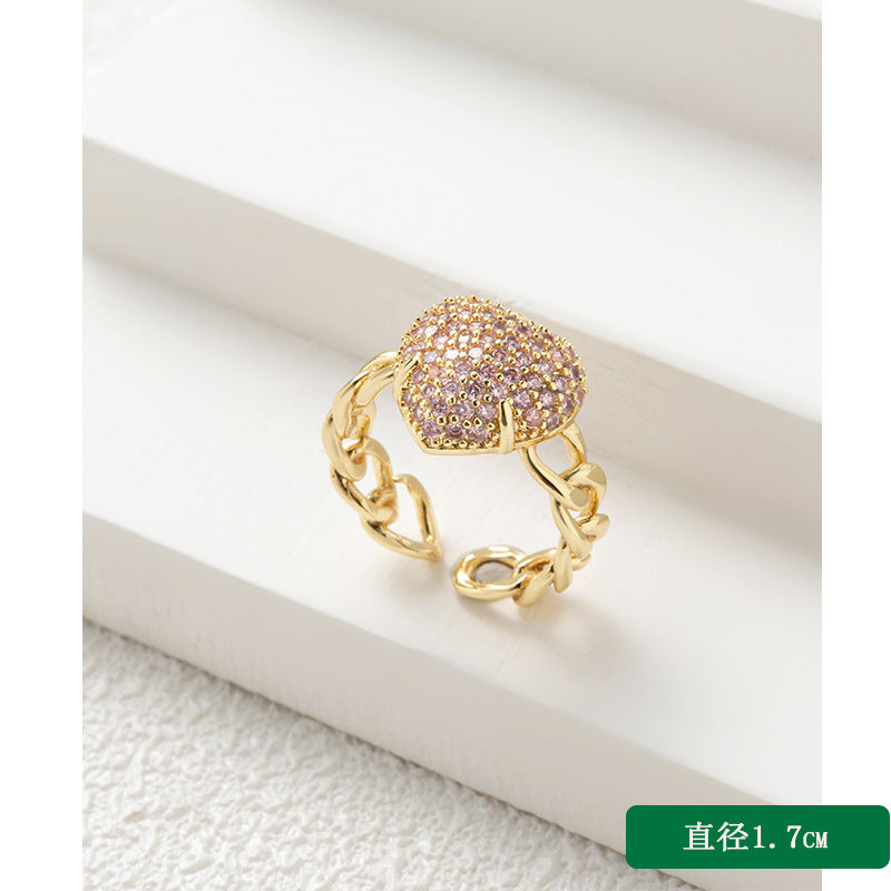 1 Piece Retro Heart Shape Flower Copper Inlay Zircon Open Ring