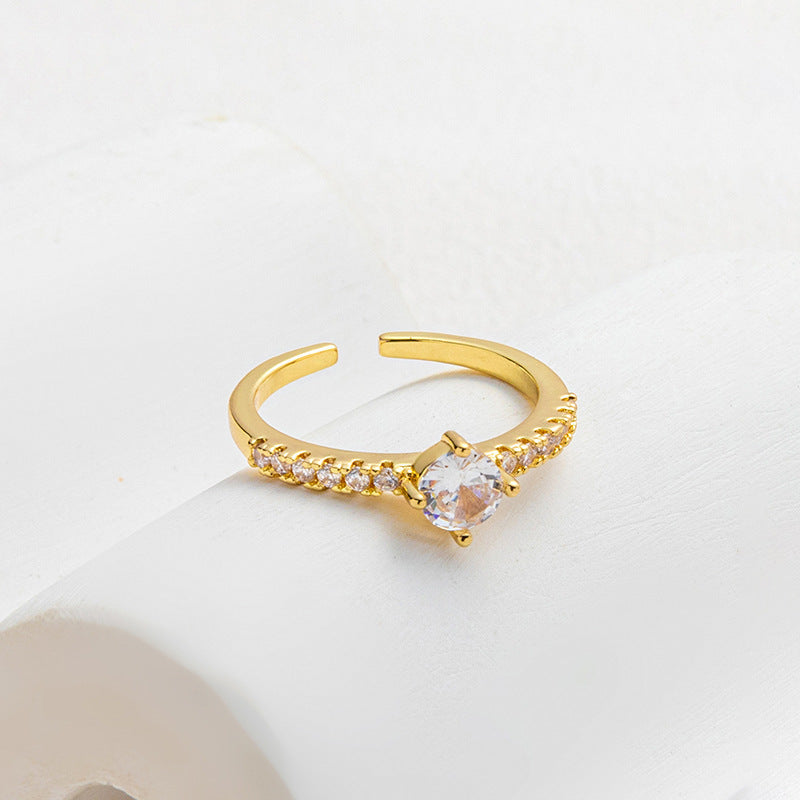 1 Piece Retro Heart Shape Flower Copper Inlay Zircon Open Ring