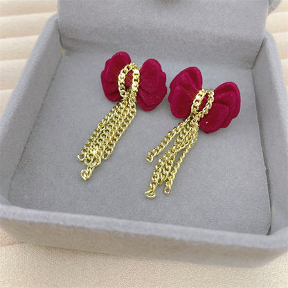 1 Pair Retro Heart Shape Flower Bow Knot Alloy Inlay Artificial Pearls Rhinestones Women's Earrings