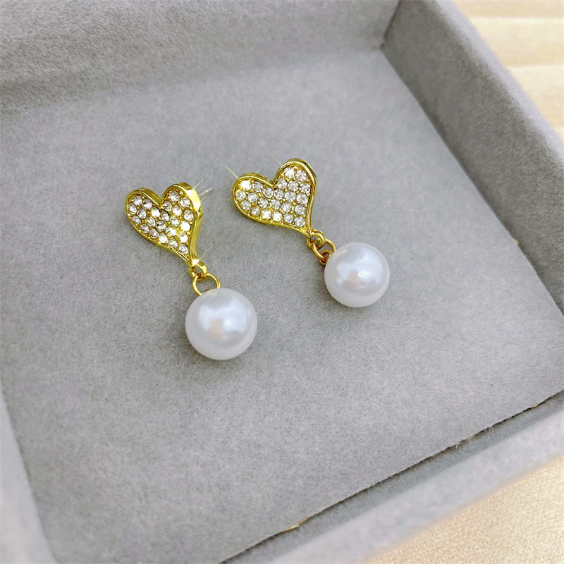 1 Pair Retro Heart Shape Flower Bow Knot Alloy Inlay Artificial Pearls Rhinestones Women's Earrings