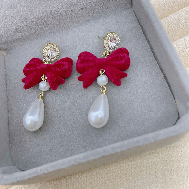 1 Pair Retro Heart Shape Flower Bow Knot Alloy Inlay Artificial Pearls Rhinestones Women's Earrings